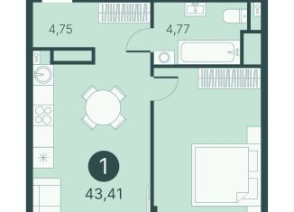 Продажа 1-комнатной квартиры, 43.4 м2, Тюмень