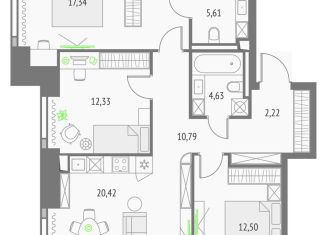 Трехкомнатная квартира на продажу, 85.8 м2, Москва