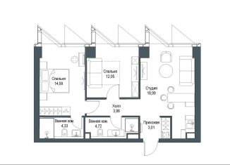 Продаю 2-ком. квартиру, 61.7 м2, Москва