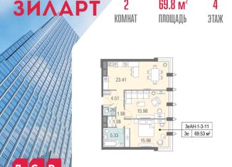 2-ком. квартира на продажу, 69.8 м2, Москва, бульвар Братьев Весниных, 1, метро Технопарк