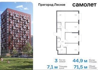 Трехкомнатная квартира на продажу, 71.5 м2, Московская область