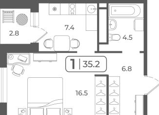 Продам 1-ком. квартиру, 35.3 м2, Тюмень