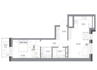 Продается 2-комнатная квартира, 57.2 м2, Красноярск, Октябрьский район