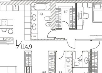 Продам трехкомнатную квартиру, 114.9 м2, Тюмень, Первомайская улица, 1Аблок2