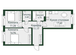 2-ком. квартира на продажу, 81.2 м2, посёлок Западный, Спортивная улица, 12