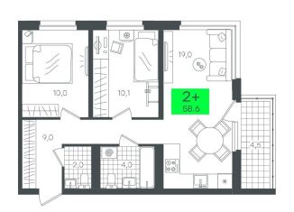 Продается 2-комнатная квартира, 58.6 м2, деревня Дударева, улица Сергея Джанбровского, 2, ЖК Андерсен Парк