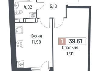 Продаю 1-комнатную квартиру, 38.3 м2, Мурино