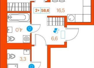 Продаю двухкомнатную квартиру, 58.6 м2, Тюмень, улица Ветеранов Труда, 36/1