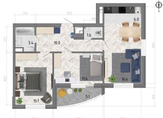 Продам 3-ком. квартиру, 66.7 м2, Воронеж, улица Фёдора Тютчева, 93/4, ЖК Микрорайон Боровое