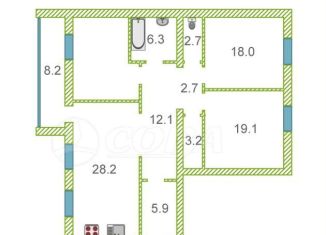 Продаю 3-комнатную квартиру, 121 м2, Тюмень, улица Раушана Абдуллина, 1, Восточный округ