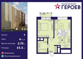 Продаю 1-комнатную квартиру, 33.3 м2, Балашиха, ЖК Героев, микрорайон Центр-2, к408