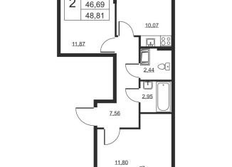 Продажа 2-комнатной квартиры, 48.8 м2, Ленинградская область