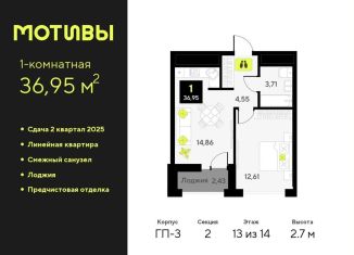 Продается однокомнатная квартира, 37 м2, Тюменская область, улица Первооткрывателей, 13