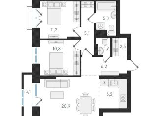 Продается 2-комнатная квартира, 69.6 м2, Новосибирская область, Плановая улица, 2