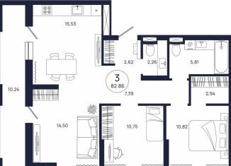 Продаю трехкомнатную квартиру, 82.9 м2, Тюменская область