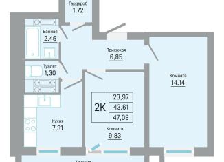 Продам 2-ком. квартиру, 47.1 м2, Пермь