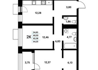 Продаю 2-комнатную квартиру, 62.4 м2, Воронеж, набережная Чуева, 7