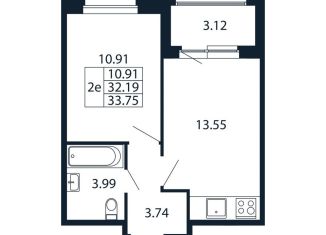 Продаю двухкомнатную квартиру, 35.3 м2, Ленинградская область