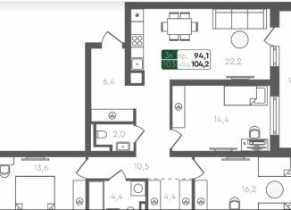 3-комнатная квартира на продажу, 104.2 м2, Тюменская область, Берёзовая улица