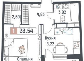 Продам 1-ком. квартиру, 33.5 м2, Мурино