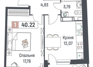 Продажа 1-комнатной квартиры, 40.2 м2, Мурино