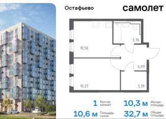 Однокомнатная квартира на продажу, 32.7 м2, Москва, жилой комплекс Остафьево, к19