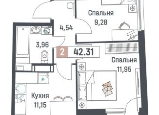 Продается 2-ком. квартира, 42.3 м2, Мурино, ЖК Авиатор