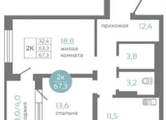 Двухкомнатная квартира на продажу, 67.3 м2, Красноярский край, улица Молокова