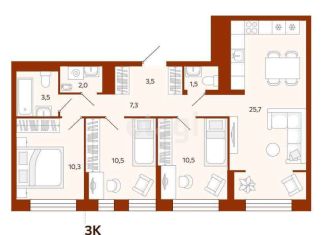 Продаю 3-ком. квартиру, 74.7 м2, Тюменская область