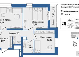 Продается 2-ком. квартира, 62.9 м2, Свердловская область