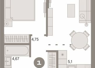 Продам 1-комнатную квартиру, 38.9 м2, Тюмень, Харьковская улица, 72А