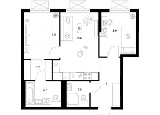 Продажа 2-комнатной квартиры, 51.7 м2, Москва, 22-й микрорайон, 6.2