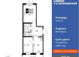 2-комнатная квартира на продажу, 50.6 м2, Москва, жилой комплекс 1-й Саларьевский, 1