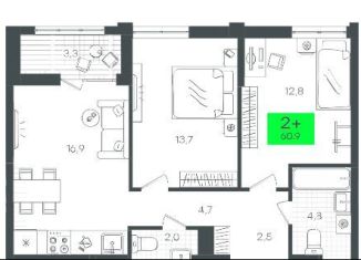 Продаю 2-ком. квартиру, 60.9 м2, Тюменская область, улица Николая Глебова, 4