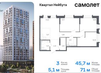 Продам трехкомнатную квартиру, 71 м2, Владивосток, жилой комплекс Квартал Нейбута, 141к1, Ленинский район