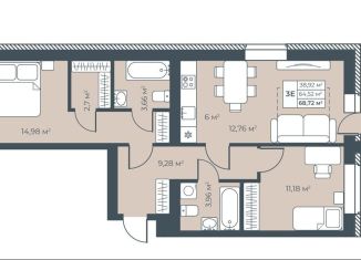 Продается трехкомнатная квартира, 68.7 м2, Выкса