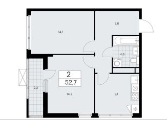 Продается 2-комнатная квартира, 52.7 м2, Курская область, М-2 Крым, 1В