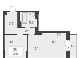 Продажа 2-ком. квартиры, 51.6 м2, Новосибирская область