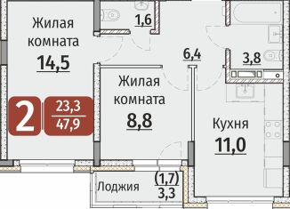 Продается 2-комнатная квартира, 49.6 м2, Чебоксары, ЖК Олимп