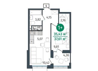 Продаю 1-ком. квартиру, 35.4 м2, Тюмень, Центральный округ