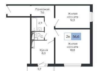 Продается 2-комнатная квартира, 56.6 м2, Красноярский край, жилой комплекс Три слона, 3