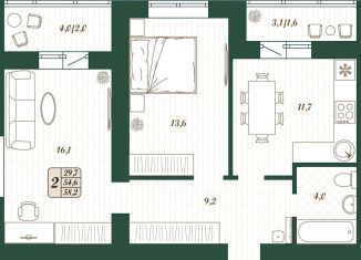 Продажа 2-комнатной квартиры, 54.6 м2, Самарская область