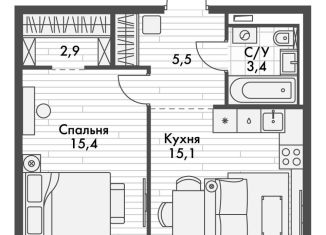 Продается однокомнатная квартира, 42.3 м2, Казань