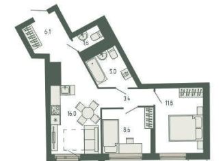 Продаю 2-комнатную квартиру, 54.3 м2, Екатеринбург, площадь Жуковского, 8, метро Ботаническая