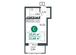 Продам 1-комнатную квартиру, 20.9 м2, деревня Дударева