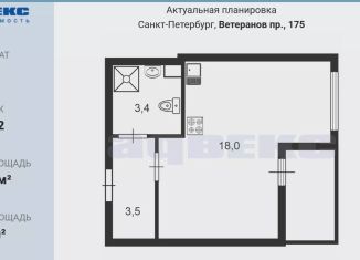 Продаю квартиру студию, 24.9 м2, Санкт-Петербург, метро Проспект Ветеранов, проспект Ветеранов, 175