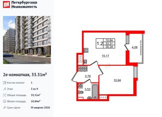 Продается однокомнатная квартира, 33.3 м2, Санкт-Петербург, метро Проспект Ветеранов, Кубинская улица, 78к2