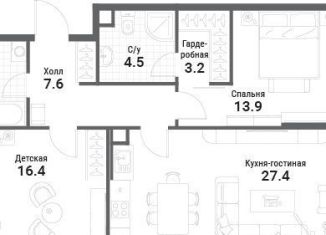 Продается двухкомнатная квартира, 77.5 м2, Москва, жилой комплекс Нагатино Ай-Ленд, к1, Даниловский район