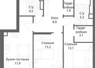 2-комнатная квартира на продажу, 67.9 м2, Москва, Даниловский район, жилой комплекс Нагатино Ай-Ленд, к1