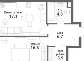 Продам 1-ком. квартиру, 48.8 м2, Москва, жилой комплекс Нагатино Ай-Ленд, к1, метро Технопарк